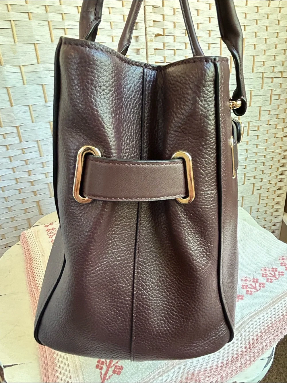 COACH Swagger Carryall 36488 OXBLOOD Pebble Leather Satchel Purse Bag Tote